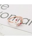 Moda kreatywne kwiaty motyle kryształowy palec obrączki dla kobiet różowe złoto cyrkon Glamour pierścień biżuteria dziewczyna pr