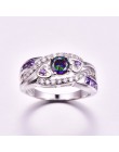 Lingmei Dropshipping moda damska biżuteria ślubna owalna z designem serca Multicolor & Purple White CZ srebro 925 rozmiar pierśc