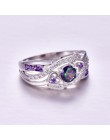 Lingmei Dropshipping moda damska biżuteria ślubna owalna z designem serca Multicolor & Purple White CZ srebro 925 rozmiar pierśc