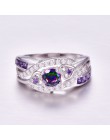 Lingmei Dropshipping moda damska biżuteria ślubna owalna z designem serca Multicolor & Purple White CZ srebro 925 rozmiar pierśc
