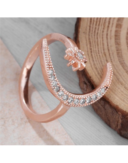 Moda pierścień księżyc gwiazda otwarty palec regulowane pierścienie kobiety strasy dla dziewczynek kryształ biżuteria panny młod