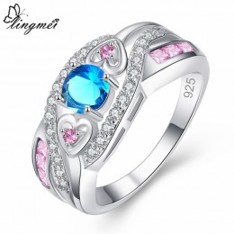Lingmei Dropshipping moda damska biżuteria ślubna owalna z designem serca Multicolor & Purple White CZ srebro 925 rozmiar pierśc