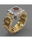 Huitan Party mężczyźni pierścionki kreatywny zegarek w kształcie Two Tone Design pierścionki dla mężczyzn obrączka z rozmiarem 6