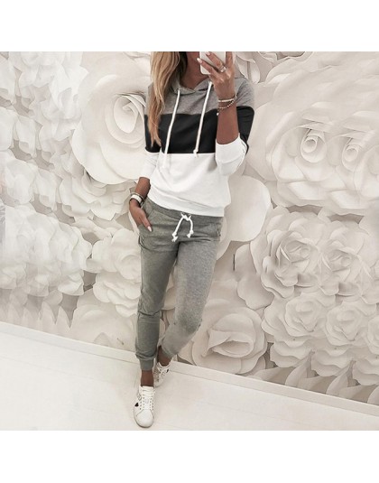 Nowe modne bluzy spodnie garnitur kobiety jesień zima z kapturem krawat kołnierz Patchwork dres bluzy w stylu Casual swetry 2 sz