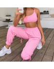 BOOFEENAA różowy Sexy dwuczęściowy zestaw krótki top i Cargo spodnie garnitury Streetwear dres kobiety letnie ubrania pasujące z