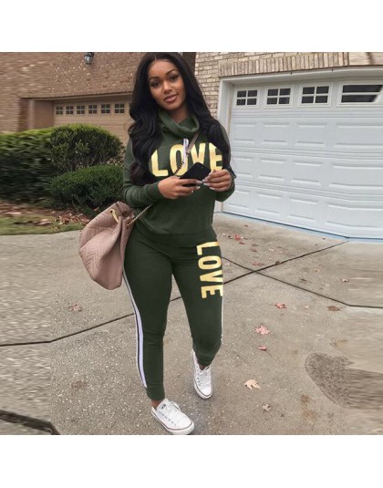 Plus rozmiar 2 sztuka zestaw kobiety czarny strój nadruk napis love na szyję bluzy z kapturem bluza spodnie dresowe Streetwear g
