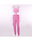 BOOFEENAA różowy Sexy dwuczęściowy zestaw krótki top i Cargo spodnie garnitury Streetwear dres kobiety letnie ubrania pasujące z