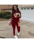 Plus rozmiar 2 sztuka zestaw kobiety czarny strój nadruk napis love na szyję bluzy z kapturem bluza spodnie dresowe Streetwear g