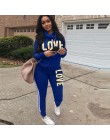 Plus rozmiar 2 sztuka zestaw kobiety czarny strój nadruk napis love na szyję bluzy z kapturem bluza spodnie dresowe Streetwear g