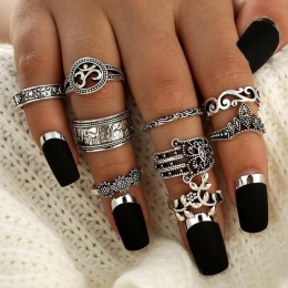 Tocona 9 sztuk/zestaw Boho Midi Finger zestaw pierścieni dla kobiet Punk słoń kwiat drążą Sliver Knuckle pierścionki biżuteria p