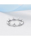 Nowy oryginalny 100% 925 srebrny pierścień zaczarowana korona wieżowych pierścienie Vintage wyczyść CZ Tiara Shine Gold dla kobi