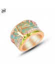 Popularne na szczęście drzewo kwiatowe pierścionki moda złoty różowy Opal zielona emaliowana szeroki pierścień dla kobiety Party