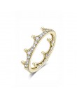 Nowy oryginalny 100% 925 srebrny pierścień zaczarowana korona wieżowych pierścienie Vintage wyczyść CZ Tiara Shine Gold dla kobi