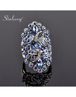Sinerery Vintage duże dziury niebieski Rhinestone Dragonfly pierścionki kobiety Antique srebrny kolor Wedding Party biżuteria JZ