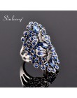 Sinerery Vintage duże dziury niebieski Rhinestone Dragonfly pierścionki kobiety Antique srebrny kolor Wedding Party biżuteria JZ