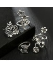 Tocona 4 sztuk/zestaw Antique Silver Vintage Bohemia zestaw pierścieni Rose pierścienie kwiatowe dla kobiet urocze czechy Floral