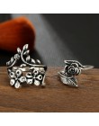 Tocona 4 sztuk/zestaw Antique Silver Vintage Bohemia zestaw pierścieni Rose pierścienie kwiatowe dla kobiet urocze czechy Floral