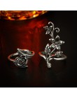 Tocona 4 sztuk/zestaw Antique Silver Vintage Bohemia zestaw pierścieni Rose pierścienie kwiatowe dla kobiet urocze czechy Floral