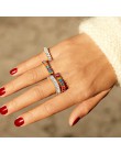 Nowy Boho Rainbow Cz kamień pierścionek do łączenia dla kobiet złoty kolor srebrny bagietka cyrkonia ślub zaręczyny wieczność pi