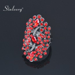 Sinerery Vintage duże dziury niebieski Rhinestone Dragonfly pierścionki kobiety Antique srebrny kolor Wedding Party biżuteria JZ