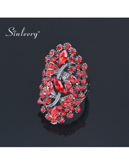 Sinerery Vintage duże dziury niebieski Rhinestone Dragonfly pierścionki kobiety Antique srebrny kolor Wedding Party biżuteria JZ