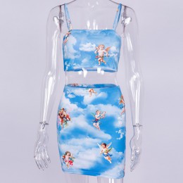 LVINMW Sexy Angel Cupid wydrukowano Bodycon 2 sztuk zestawy moda 2019 lato kobiety Camisole krótkie bluzki i wysokiej talii krót