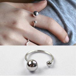 Anenjery 925 Sterling Silver biżuteria duże i małe podwójne koraliki pierścienie otwierające dla kobiet bague anillos S-R167