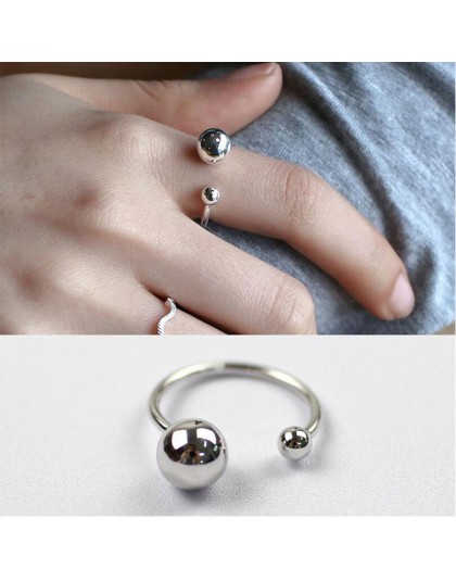 Anenjery 925 Sterling Silver biżuteria duże i małe podwójne koraliki pierścienie otwierające dla kobiet bague anillos S-R167