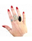 Docona 6 sztuk/zestaw Vintage Antique srebrny czarny opal kamienne pierścienie zestaw dla kobiet Punk Knuckle Midi pierścionki b