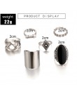 Docona 6 sztuk/zestaw Vintage Antique srebrny czarny opal kamienne pierścienie zestaw dla kobiet Punk Knuckle Midi pierścionki b