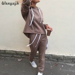 WENYUJH 2020 jesień dres z długim rękawem zagęścić bluzy z kapturem 2 sztuka zestaw Casual Sport garnitur kobiety dres zestaw bl