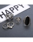 Docona 6 sztuk/zestaw Vintage Antique srebrny czarny opal kamienne pierścienie zestaw dla kobiet Punk Knuckle Midi pierścionki b