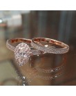 Huitan Classic Solitaire pierścień kropla wody 2PC pierścień z mikro betonowa elegancki pierścionek zaręczynowy ślub pierścionek