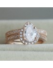 Huitan Classic Solitaire pierścień kropla wody 2PC pierścień z mikro betonowa elegancki pierścionek zaręczynowy ślub pierścionek