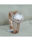 Huitan Classic Solitaire pierścień kropla wody 2PC pierścień z mikro betonowa elegancki pierścionek zaręczynowy ślub pierścionek