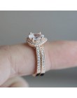 Huitan Classic Solitaire pierścień kropla wody 2PC pierścień z mikro betonowa elegancki pierścionek zaręczynowy ślub pierścionek