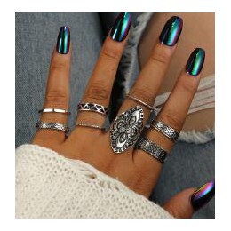 Docona 6 sztuk/zestaw Vintage Antique srebrny czarny opal kamienne pierścienie zestaw dla kobiet Punk Knuckle Midi pierścionki b