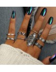 Docona 6 sztuk/zestaw Vintage Antique srebrny czarny opal kamienne pierścienie zestaw dla kobiet Punk Knuckle Midi pierścionki b