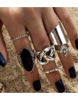 Docona 6 sztuk/zestaw Vintage Antique srebrny czarny opal kamienne pierścienie zestaw dla kobiet Punk Knuckle Midi pierścionki b