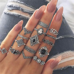 Modyle 40 style czeski Midi Knuckle zestaw pierścieni dla kobiet kryształowy słoń korona półksiężyc geometryczne pierścienie Vin