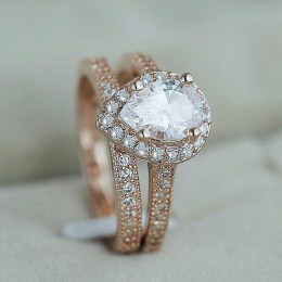 Huitan Classic Solitaire pierścień kropla wody 2PC pierścień z mikro betonowa elegancki pierścionek zaręczynowy ślub pierścionek