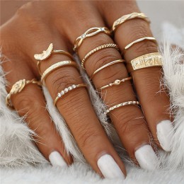 Modyle 12 sztuk/zestaw urok złoty kolor Midi Finger zestaw pierścieni dla kobiet w stylu Vintage Boho Knuckle Party Rings biżute