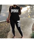 Plus rozmiar 2 sztuka zestaw kobiety dres Casual różowy list drukuj Sexy dresy koszulka z krótkim rękawem Top spodnie obcisłe XX
