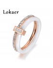 Lokaer 2 warstwy czarny/biały ceramiczne kryształowe obrączki biżuteria róża/biały złoty kolor stal nierdzewna Rhinestone zaręcz