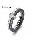 Lokaer 2 warstwy czarny/biały ceramiczne kryształowe obrączki biżuteria róża/biały złoty kolor stal nierdzewna Rhinestone zaręcz