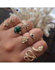 KMVEXO 10 sztuk/zestaw Vintage Boho wąż kryształowy palec zestaw pierścieni Punk czeski posąg buddy kamienny pierścień dla kobie