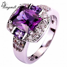 Lingmei Fashion urocza ładna, damska biżuteria Party Purple & White CZ srebro 925 rozmiar pierścionka 6 7 8 9 10 11 12 13 prezen