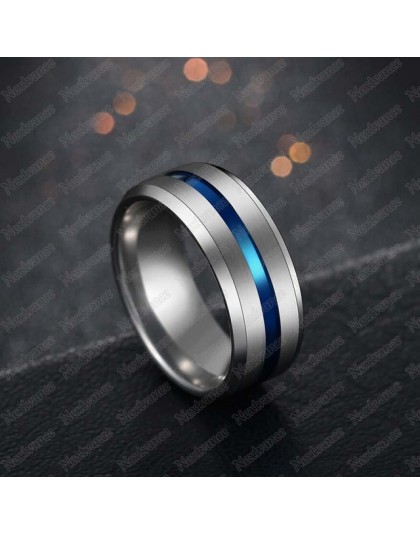 Nextvance Trendy 8MM ze stali nierdzewnej czarny niebieski rowek pierścień dla mężczyzn obrączki Rainbow Rings biżuteria męska D
