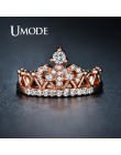 UMODE pierścienie koronne dla kobiet cyrkonia różowe złoto obietnica pierścionki moda luksusowe ślubne biżuteria zaręczynowa akc