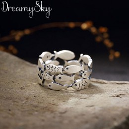 2019 Bijoux 925 Sterling silver fish Rings dla kobiet prezenty świąteczne regulowany otwarty pierścień panie biżuteria boho Anil